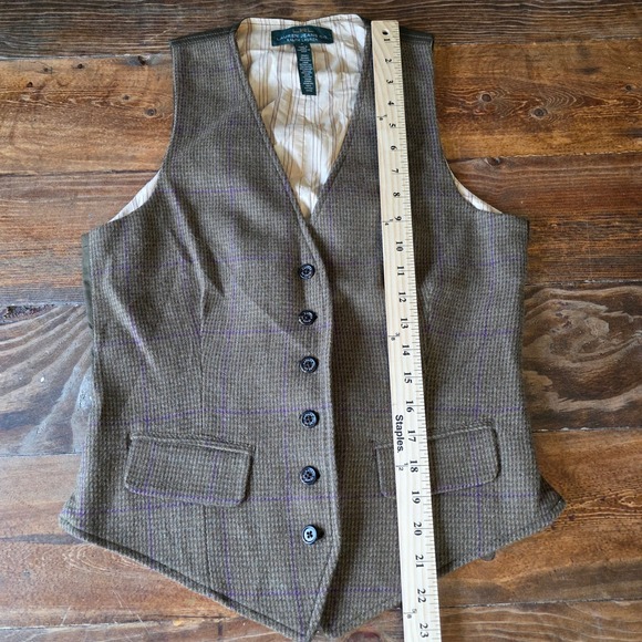 LRL Ralph Lauren Womens Tweed Vest Brown Plaid Angora Wool Blend Size S - Picture 6 of 7